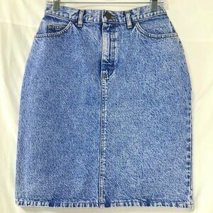 LEE Vintage 80s Blue Acid Wash Denim Jean Knee Length Skirt Women's 12 MED Retro